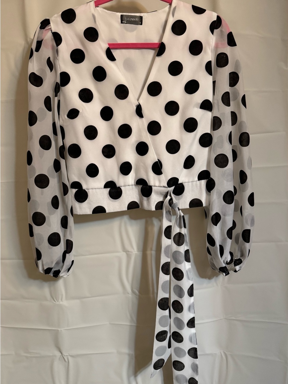 Lulumari White & Black Polka Dot Wrap Top